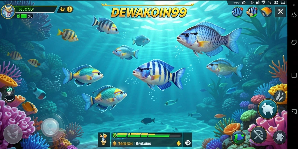 Gameplay seru DEWAKOIN99 dengan tangkapan ikan yang berwarna-warni.