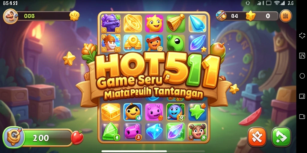 Tampilan gameplay HOT51 dengan permata berwarna-warni yang cerah.