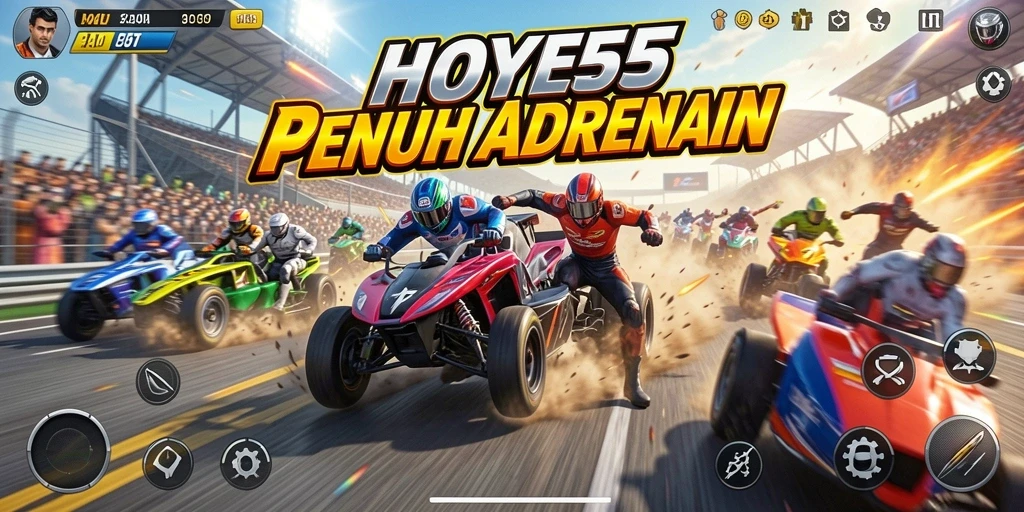 Tampilan gameplay menarik dari HOYE55 saat balapan di lintasan.