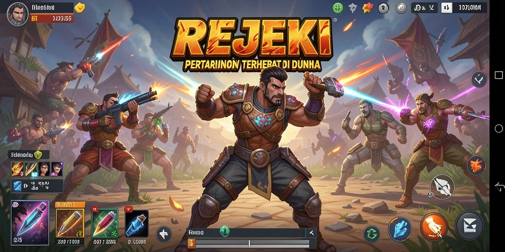 Screenshot gameplay REJEKI menampilkan pertarungan seru dalam Battle Royale.